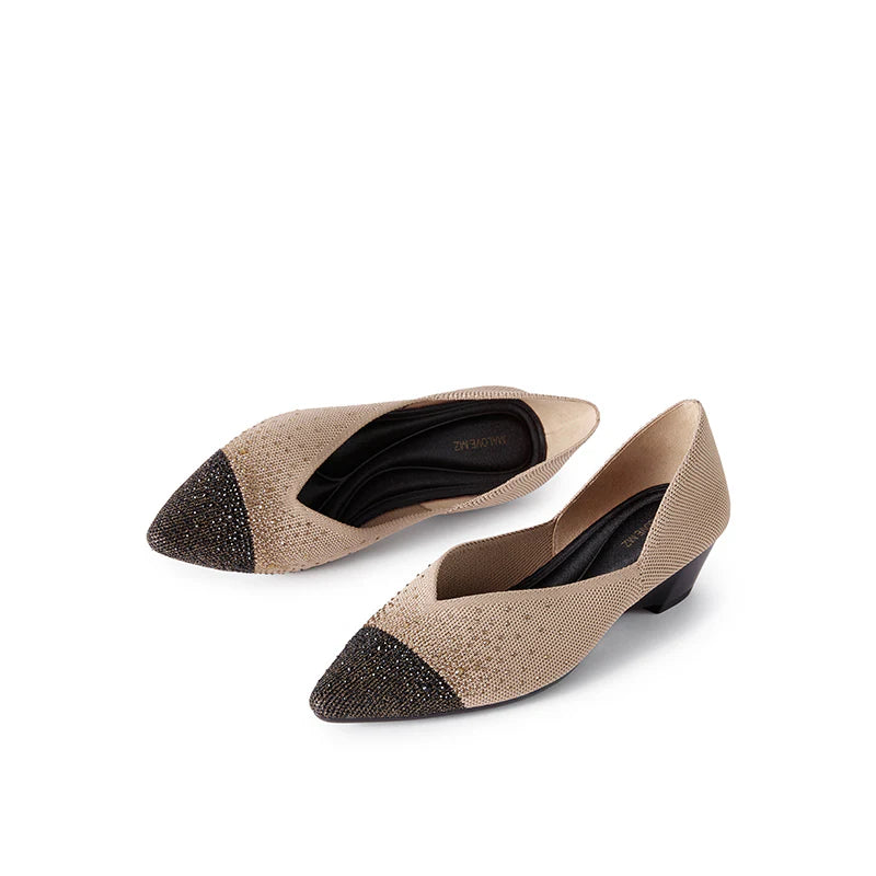 Princess Crystal Pointed Toe Wedge Pumps - Apricot