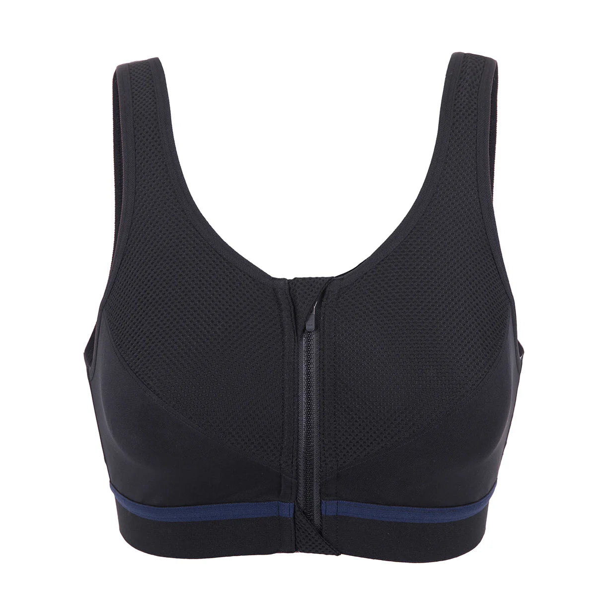 Full Zip Front High Support Wireless Sports Bra - Black