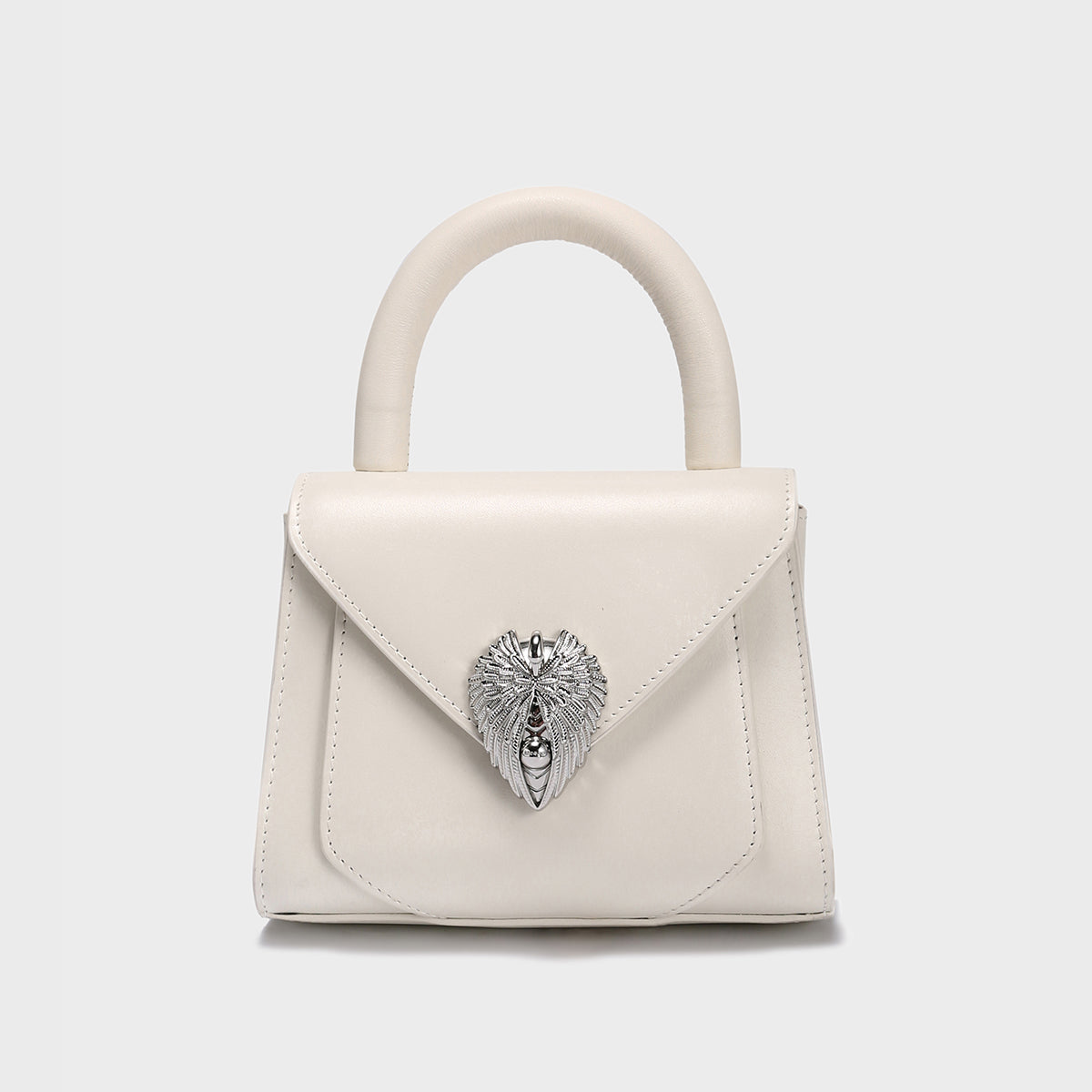 Avant Garde Silver Chain Strap Leather Top Handle Bag - Ivory