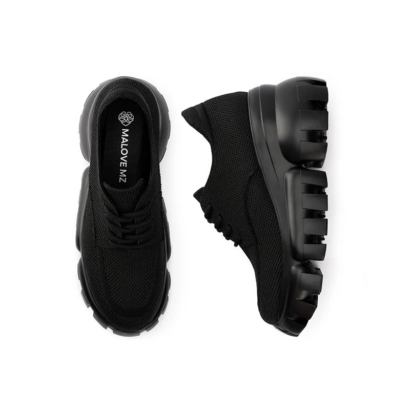 Retro Leopard Platform Sneakers - Black