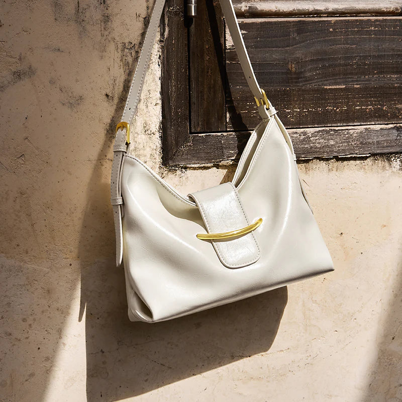 Nalandu Luxe Glossy Hobo Shoulder Bag - White