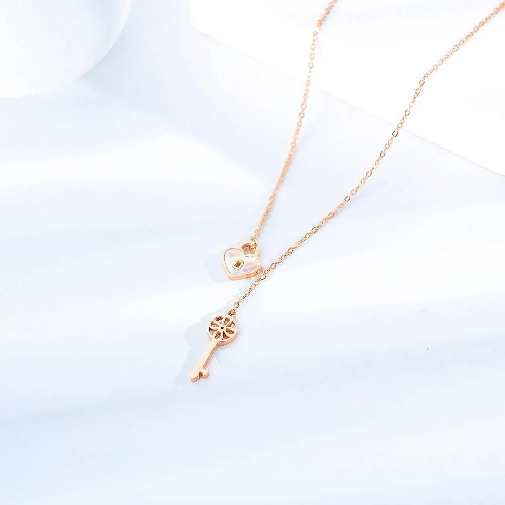 Bullion Gold Flower pattern key & lock in Rose Gold Layered Steel Jewellery