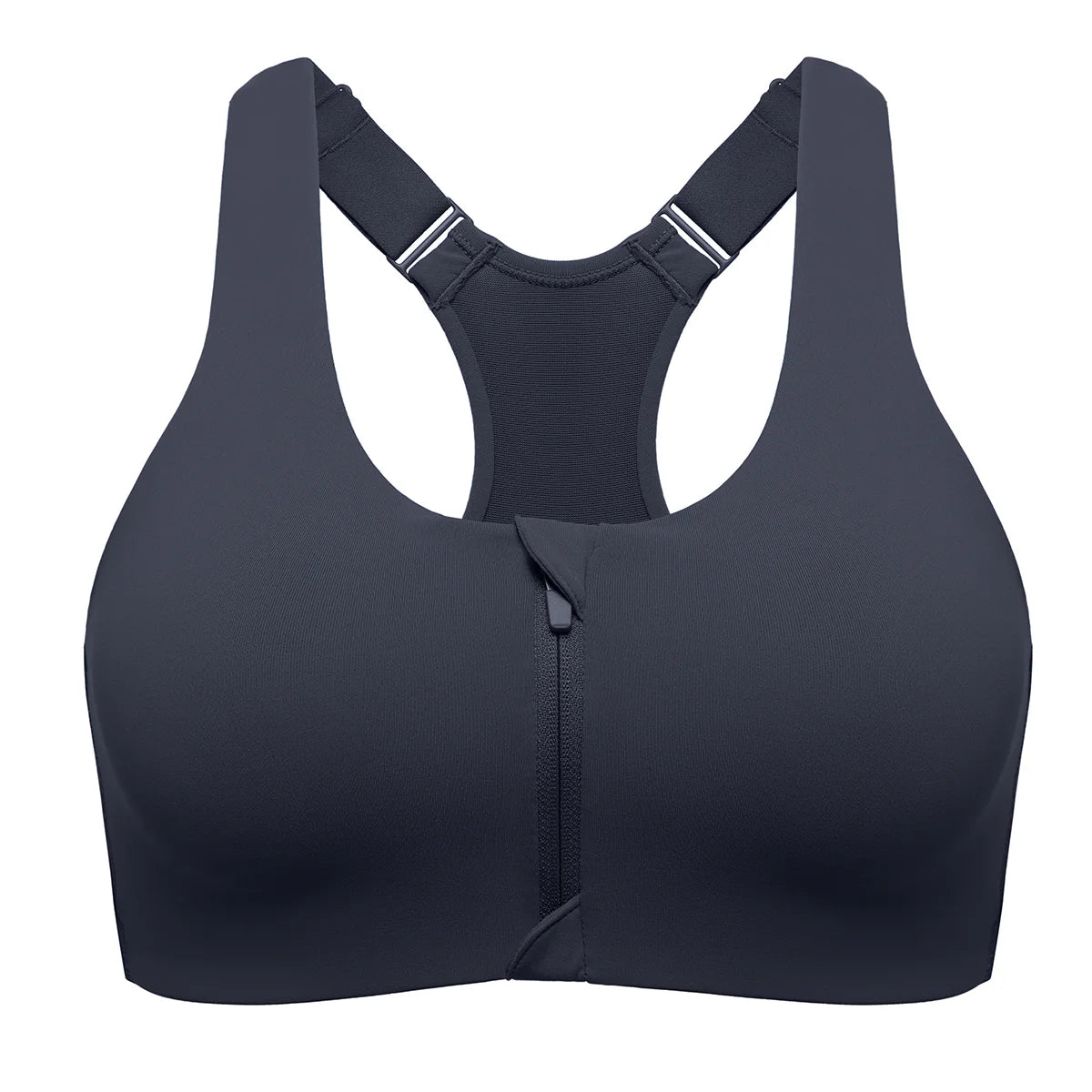 Power On Soft Padded High Impact Zip Front Sports Bra - Navy