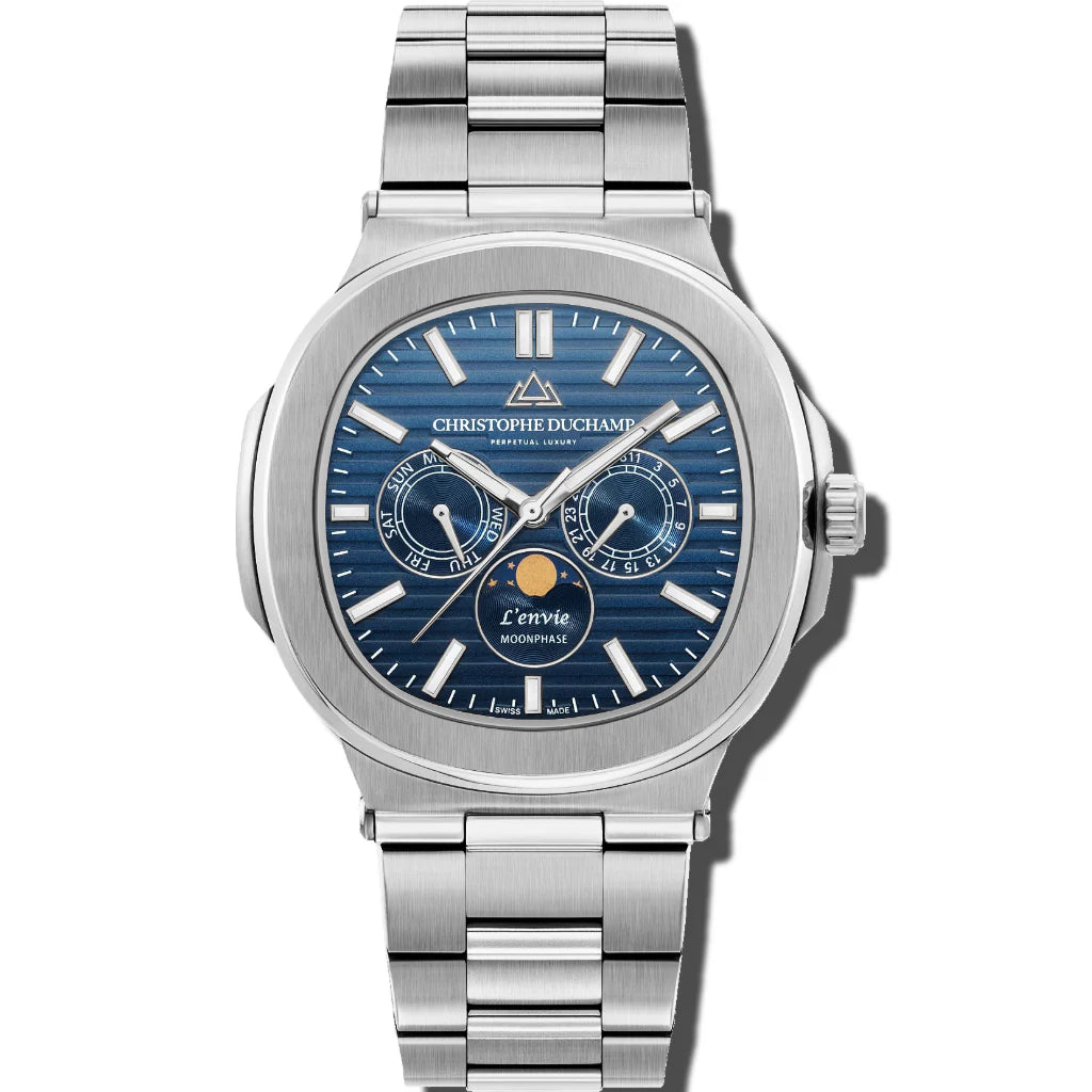 Christophe Duchamp L'envie Moonphase - Blue Dial & 316L Stainless Steel Strap