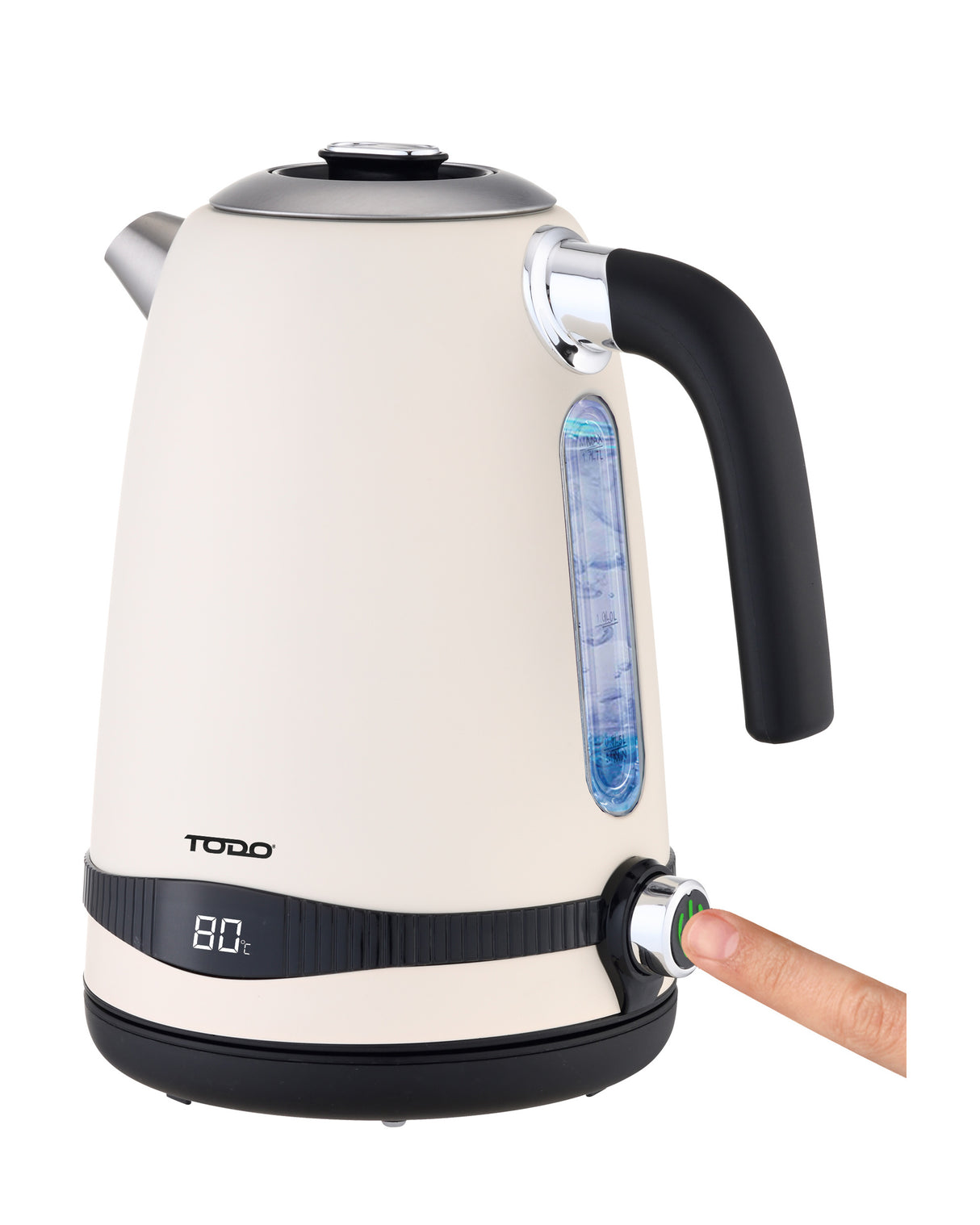 TODO 1.7L Stainless Steel Cordless Kettle Keep Warm Electric Led Water Jug - Cream