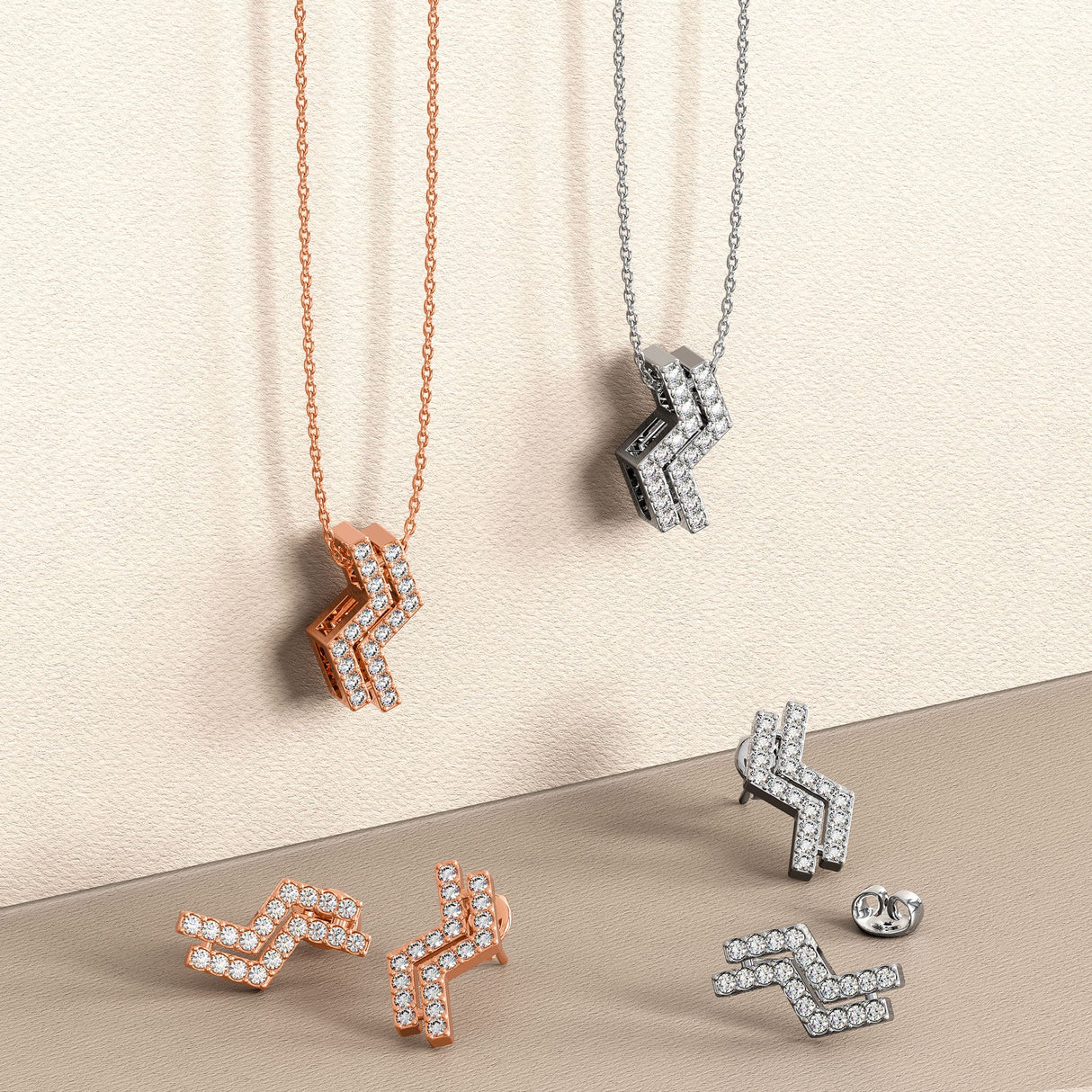 Krystal Couture Zigzag Pendant Necklace in Rose Gold Embellished with SWAROVSKI Crystals