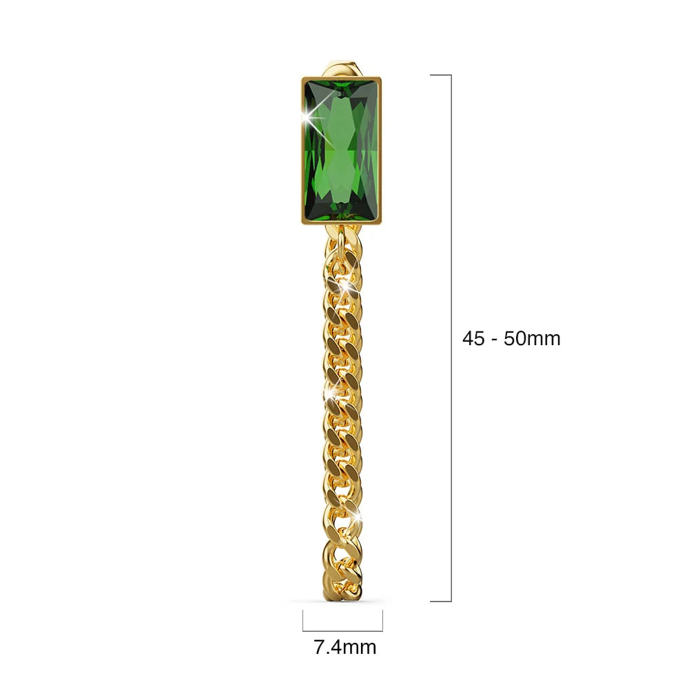 Bullion Gold Green Zirconia Dangly Stud Earrings - 45mm