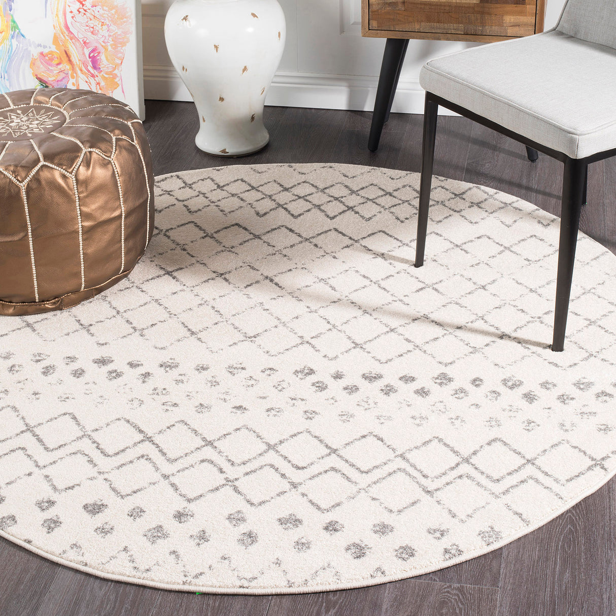 Oasis 454 White Round Rug