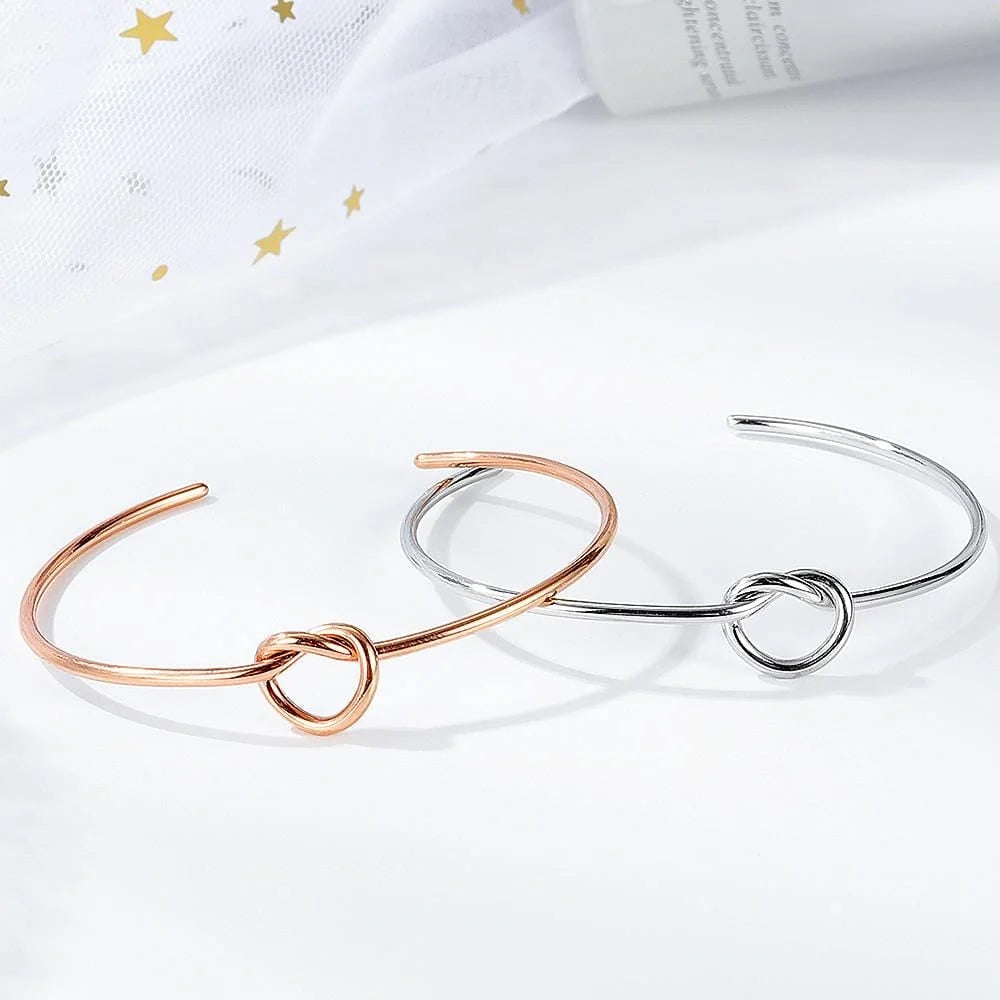 Bullion Gold Single Knotted Tie Promise Open Cuff Bangle in Rose Gold Layered Steel Jewellery