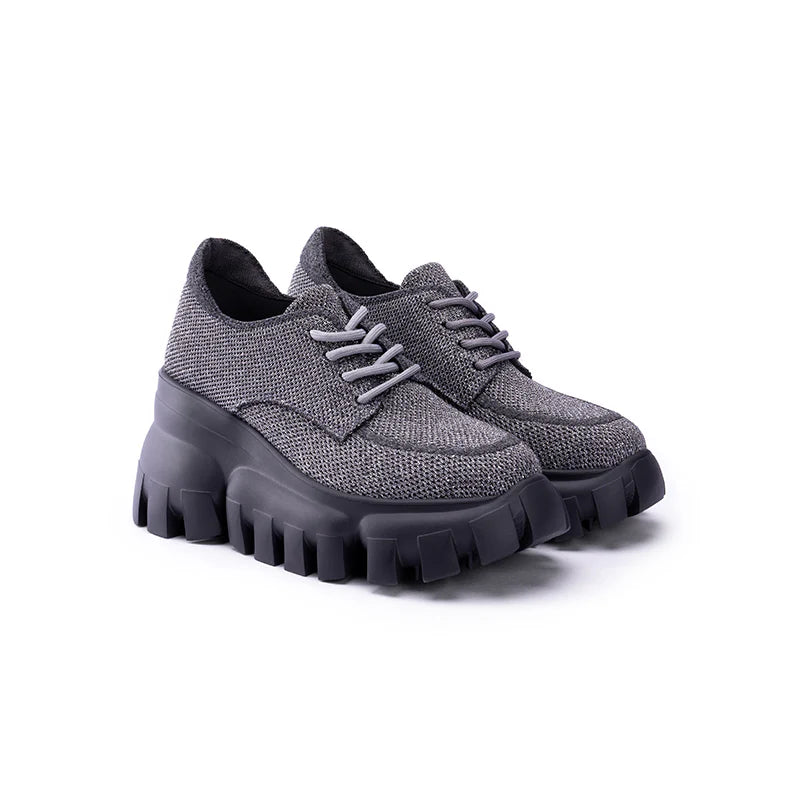 Retro Leopard Platform Sneakers - Grey