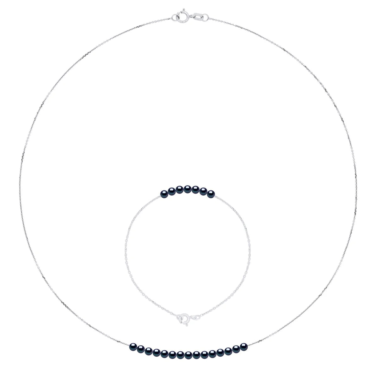 Necklace Freshwater Pearl Black White Gold 3-4mm