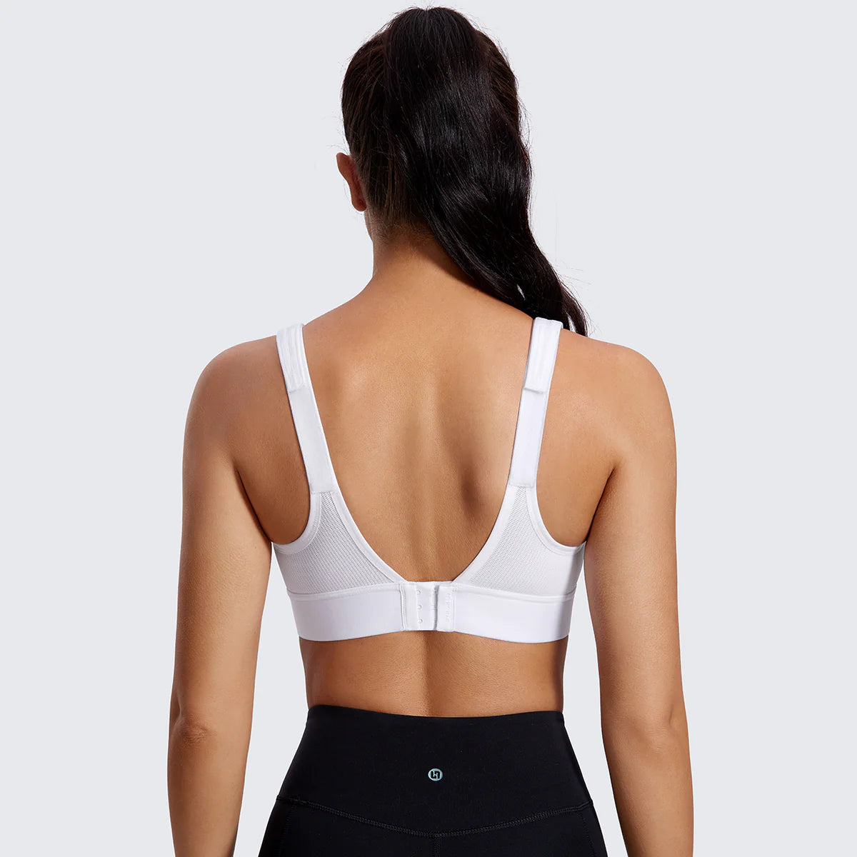 Zip Front Large Padded High Impact Sports Bra - White