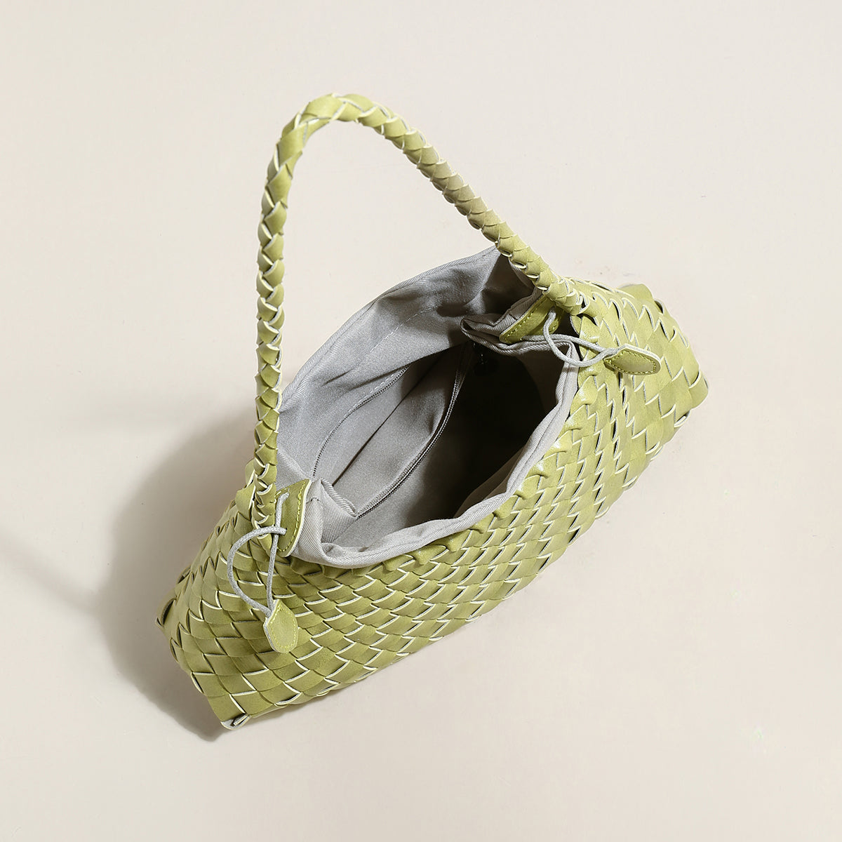 Mini Woven Trapezoid Drawstring Shoulder Bag - Avocado