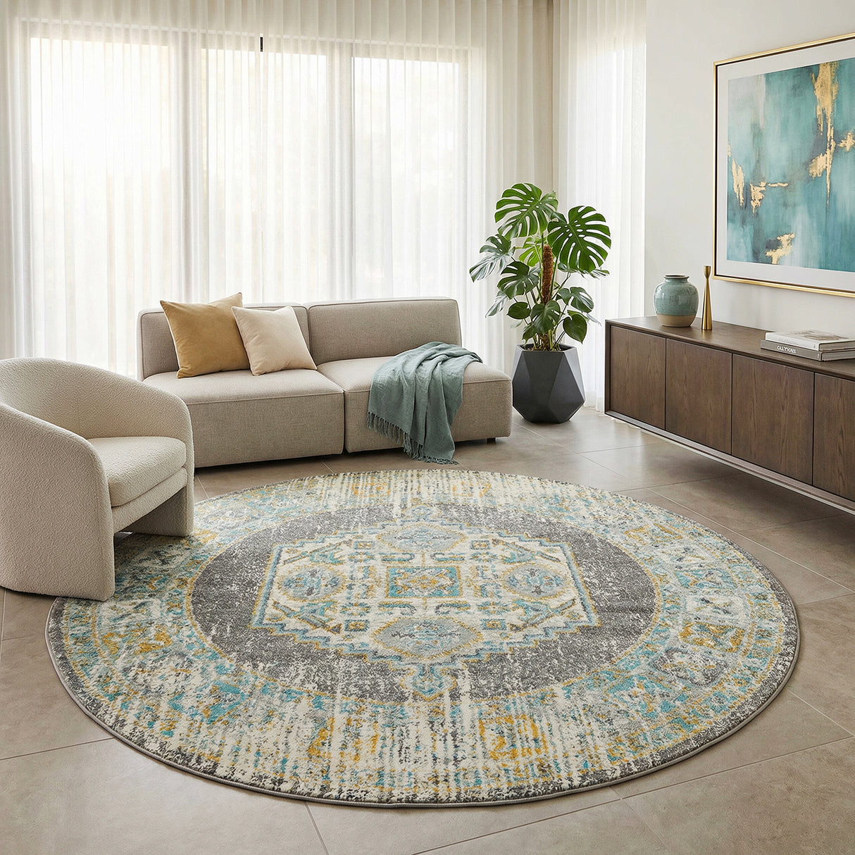 Century 944 Grey Round Rug