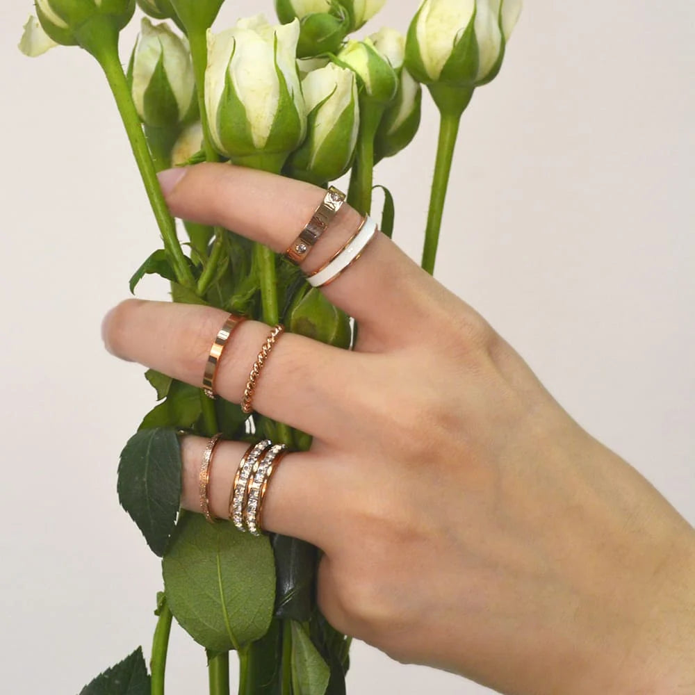 Bullion Gold Ceres Timeless Ring White Enamel Ring in Rose Gold