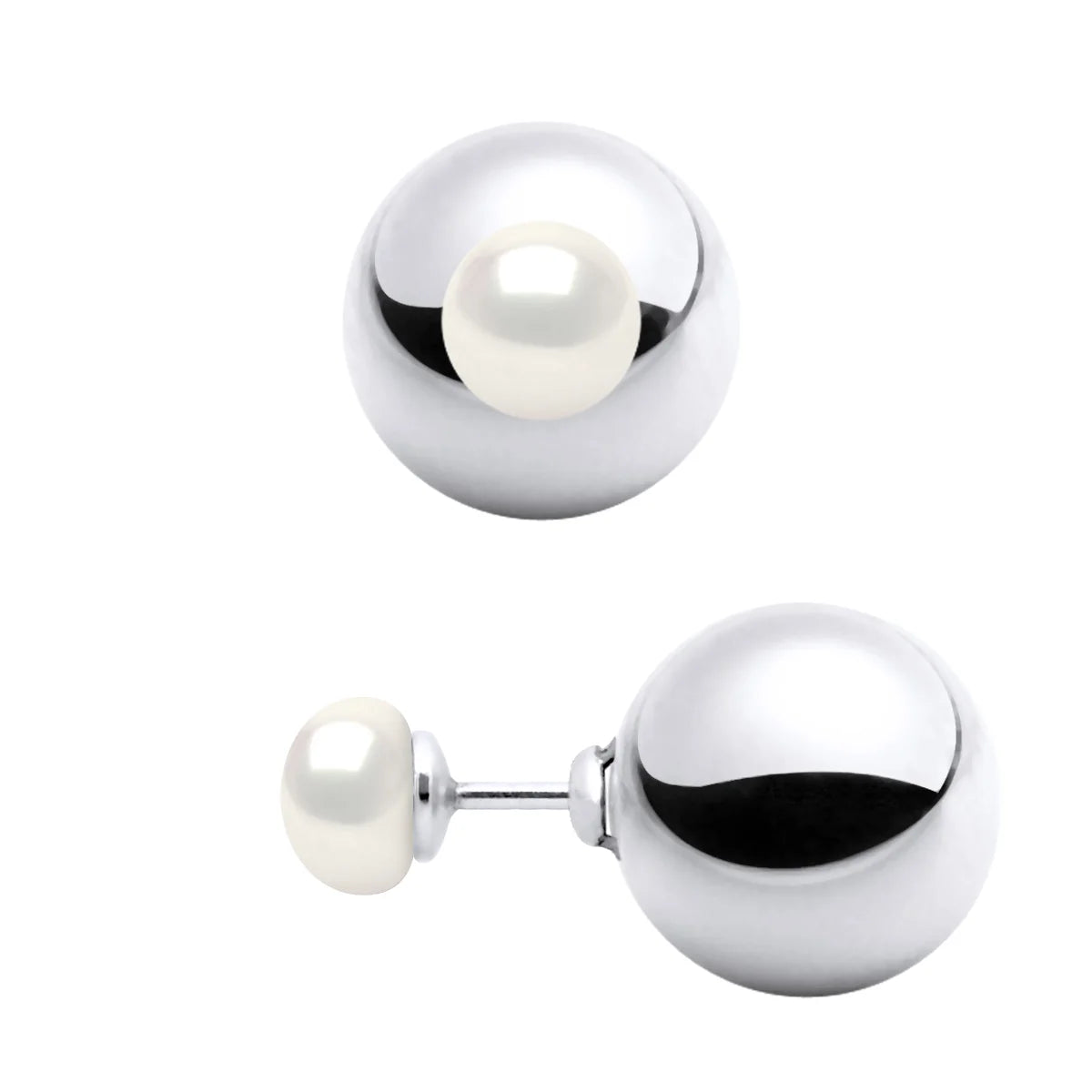 Earrings Button Freshwater Pearl White 6-7mm