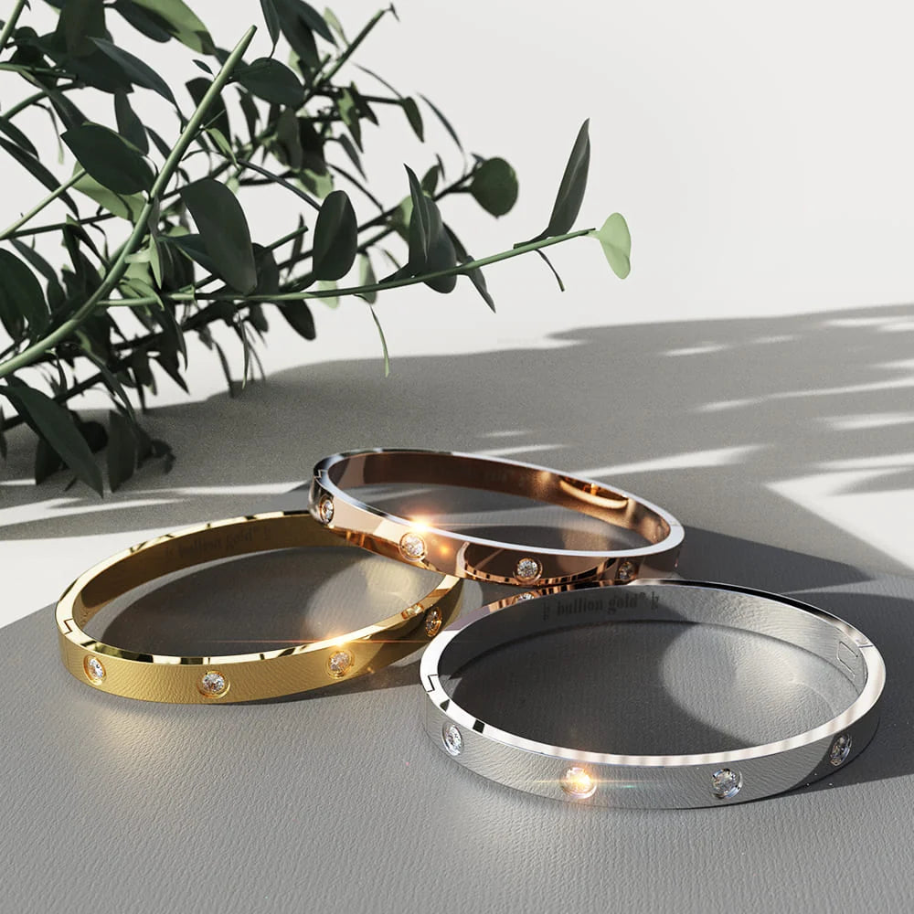 Boxed Bullion Gold Seamless Dial and Bangle Set in White Gold