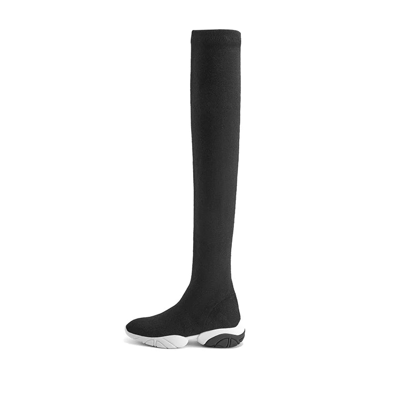 Thermal Over-the-Knee Sneaker Boots - Black