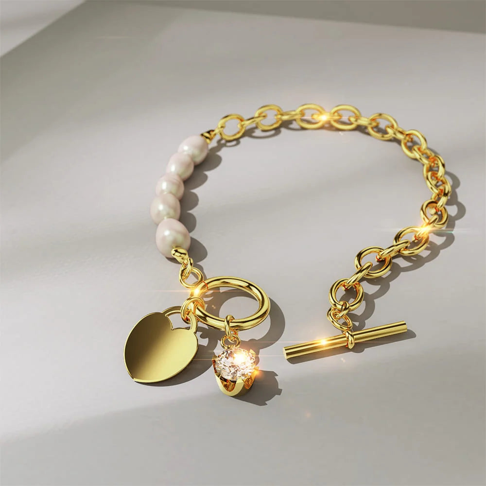 Bullion Gold Elan Heart T-lock Toggle Bracelet