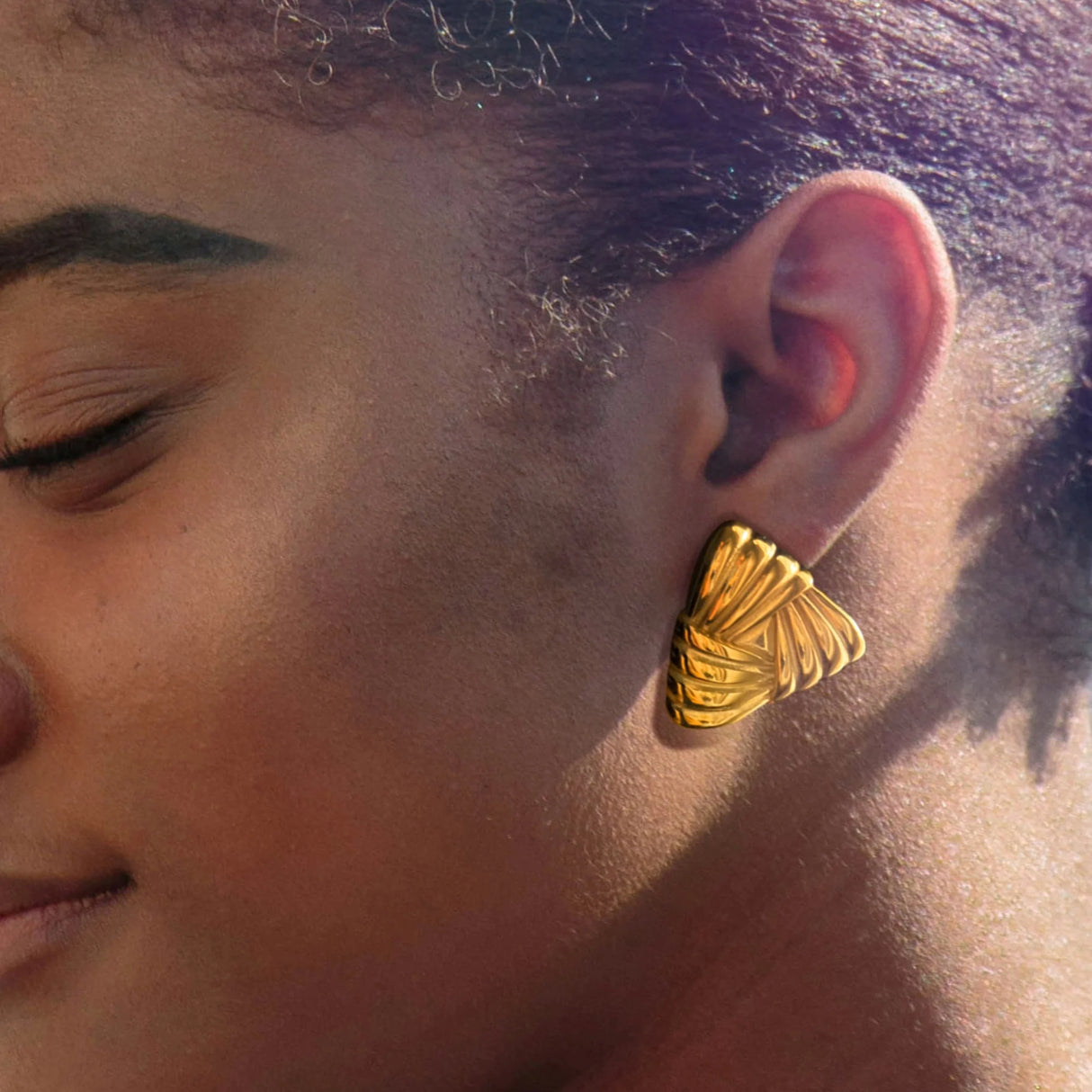 Bullion Gold Ridged Triangle Gold layered Stud Earrings