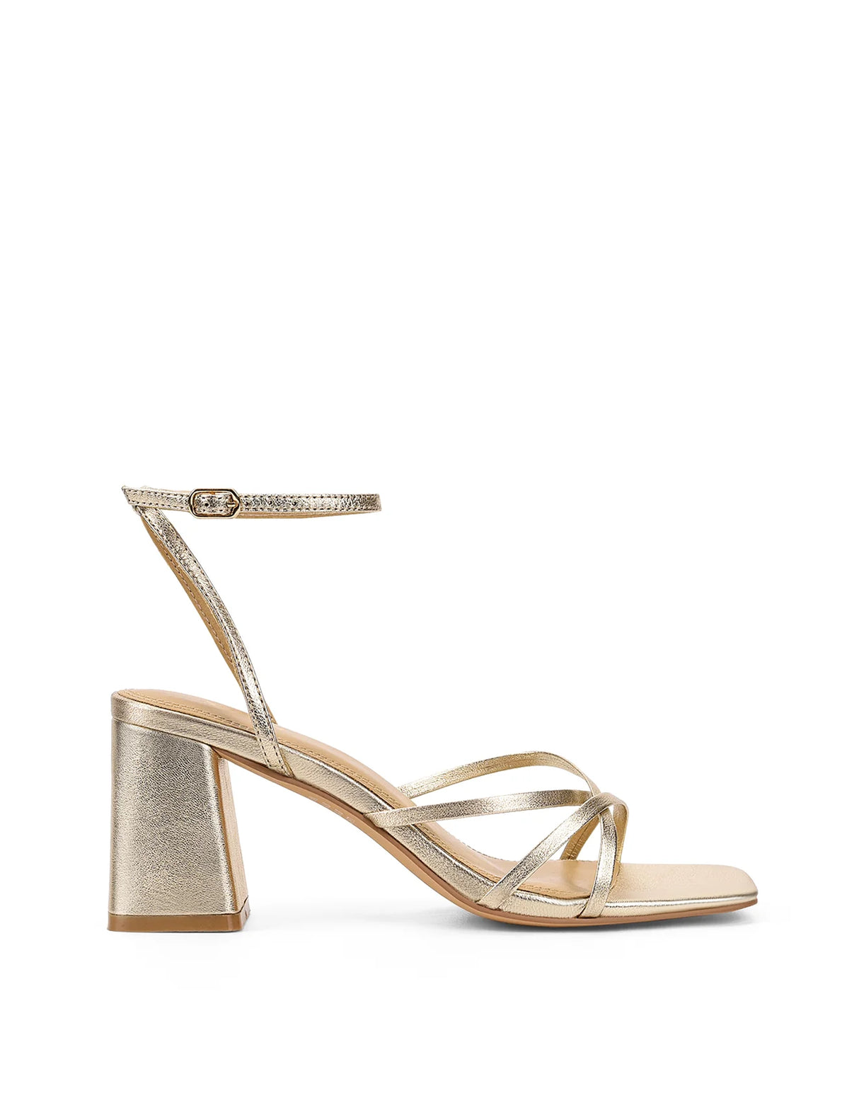 Siren Block Heel Sandals - Gold Metallic Leather