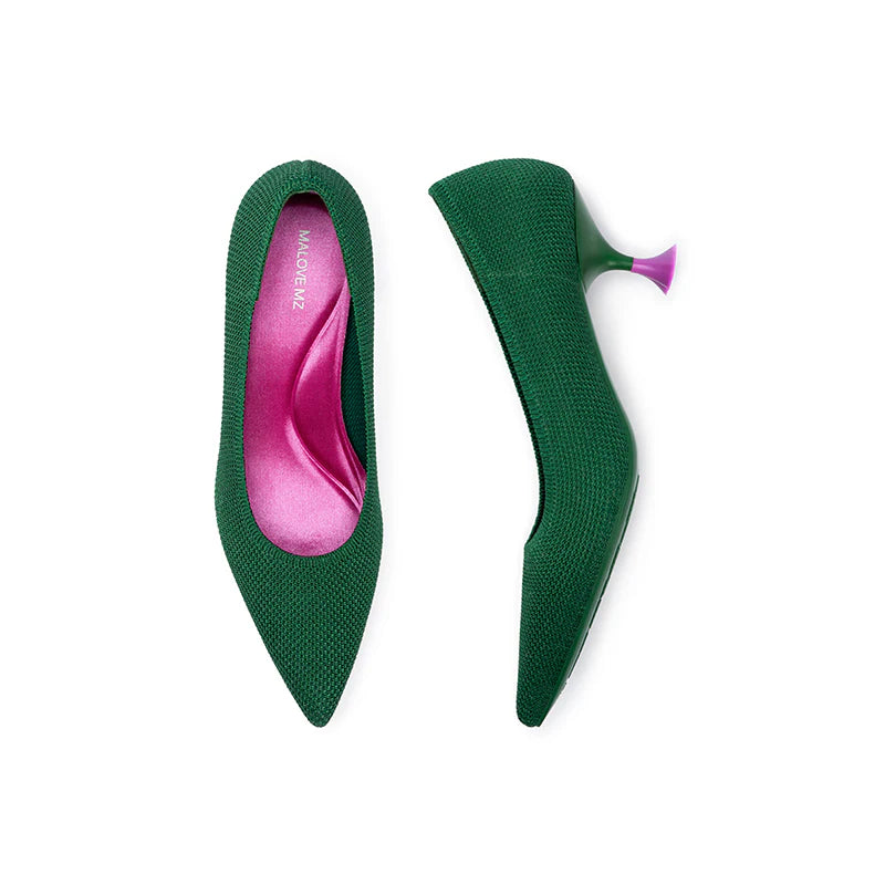 Classy Madam Pointed Toe Kitten Heels - Green