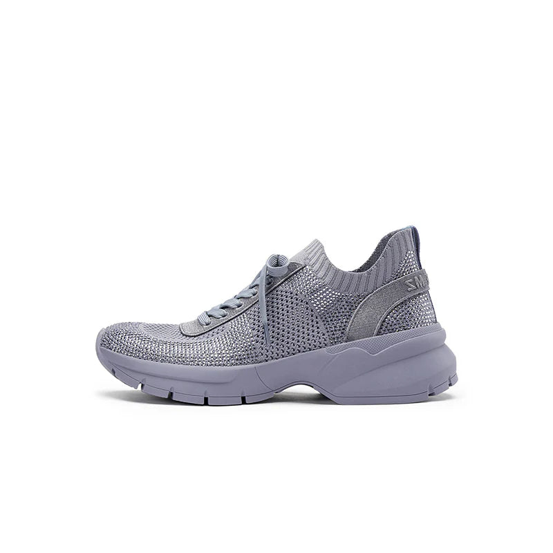 Rhinestone Mesh Knit Chunky Platform Sneakers - Grey