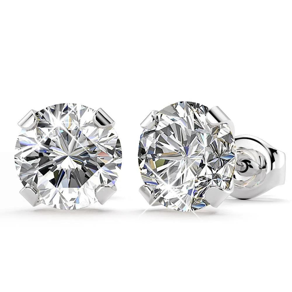 Solid 925 Sterling Silver Prong Crystal Studs 6mm