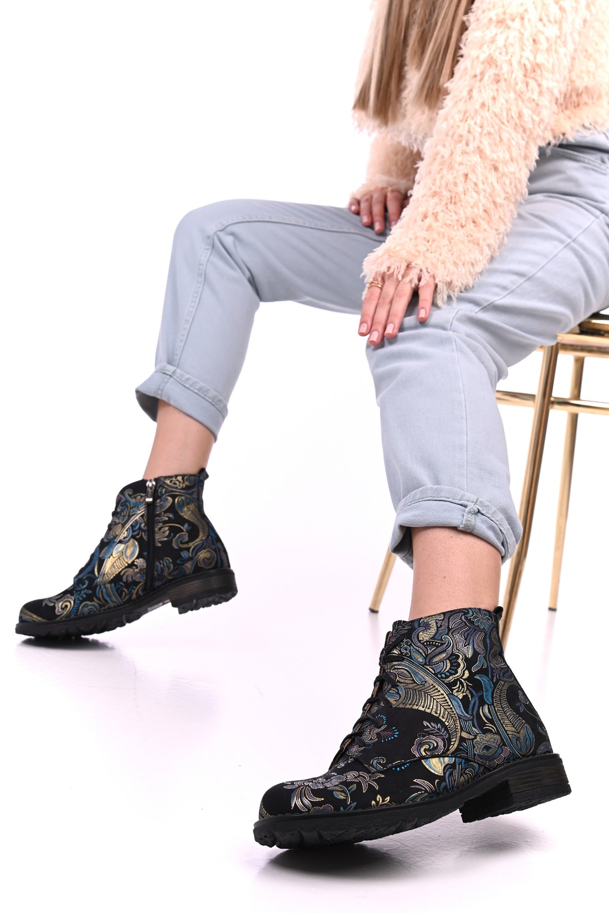 Bosccolo Womens Ankle Boots - Turquoise Ethnic