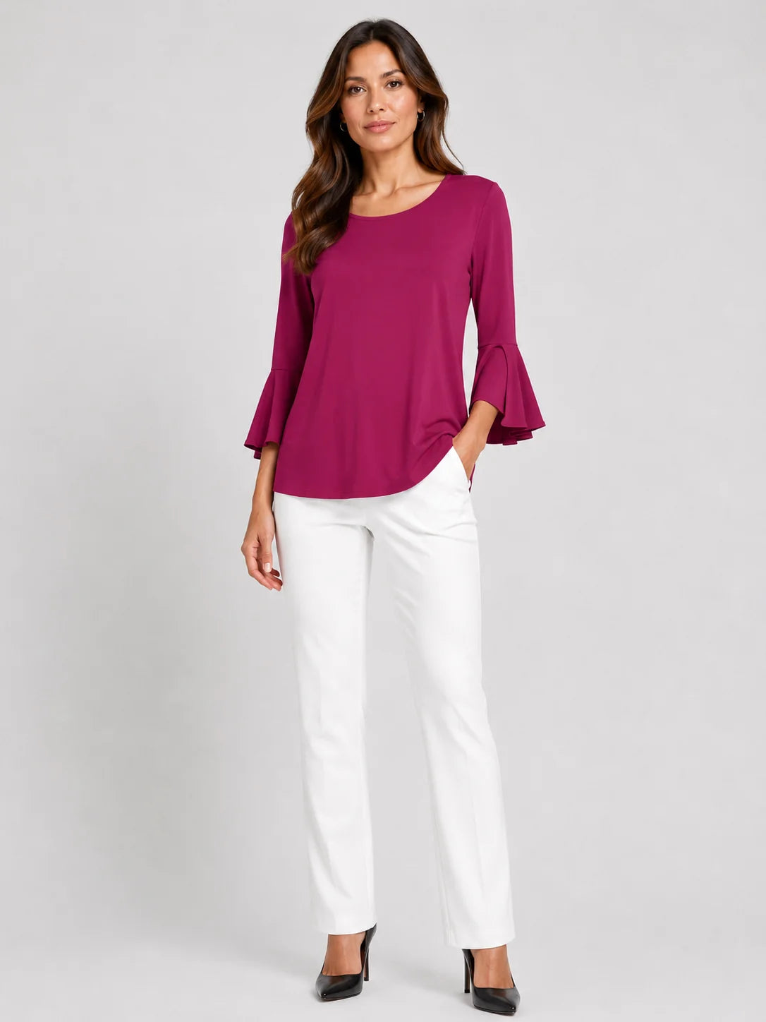 Worship Women's Loose with Frill Sleeve Top - Purple