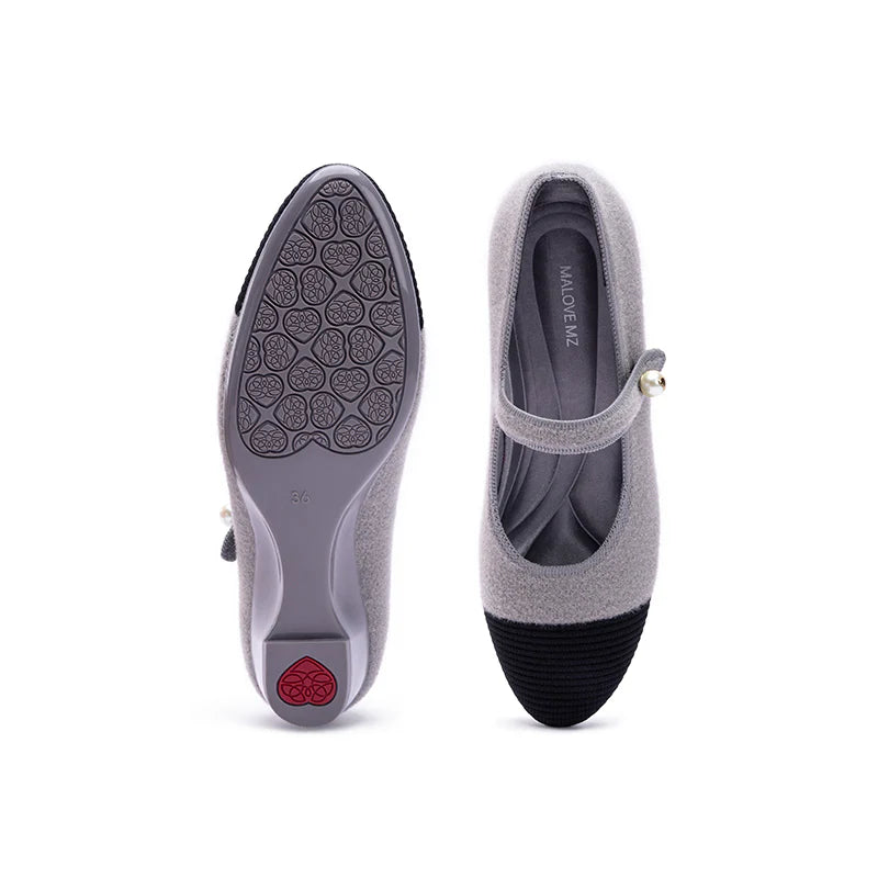 Vintage Tweed Low Heel Mary Jane Shoes - Grey