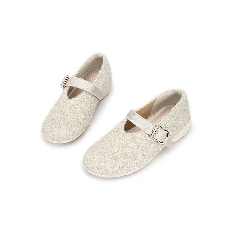 Fuzzy Mary Jane Flats - Ivory