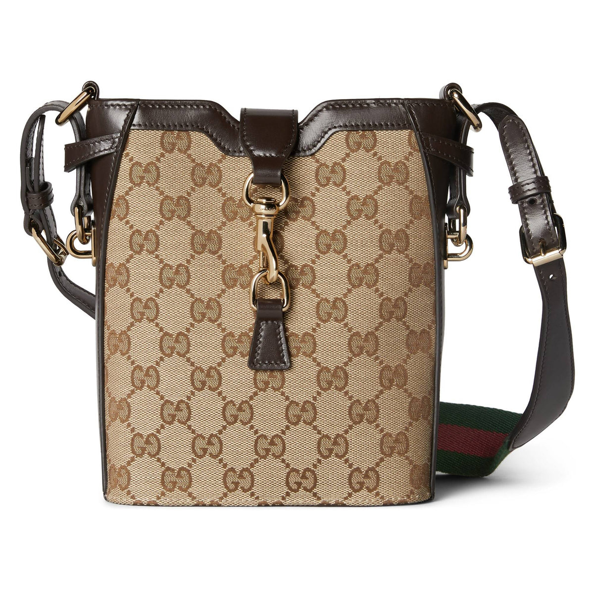 Gucci GG Monogram Canvas & Leather Shoulder Bucket Bag - Brown