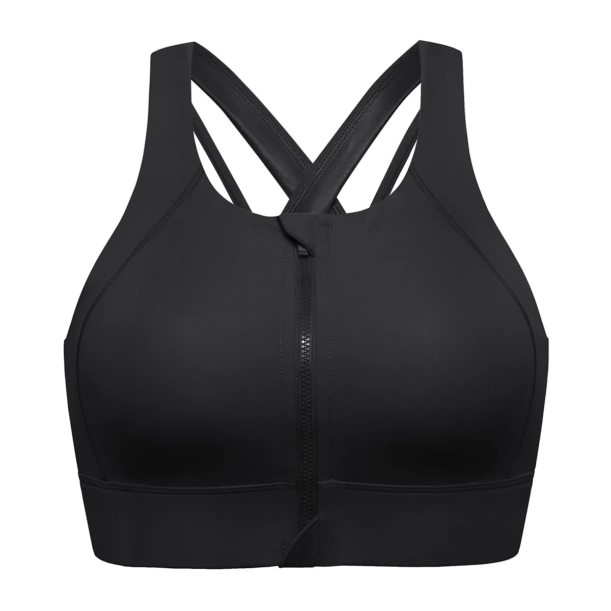 Power On Zip Front Racerback High Impact Sports Bra - Black