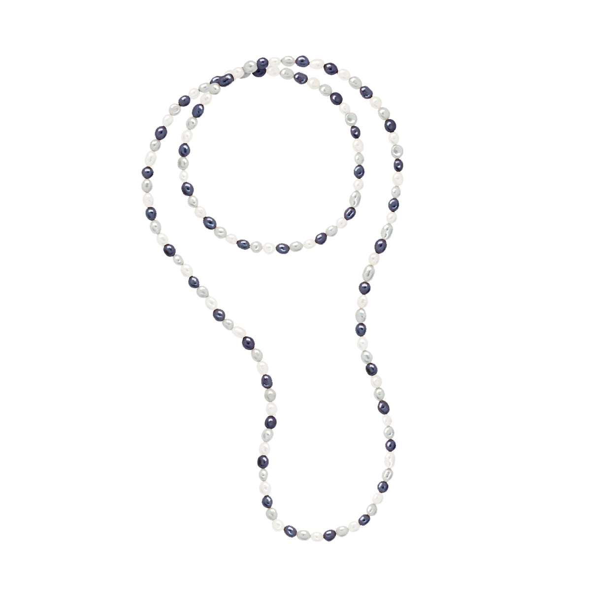 Long Necklace Opera of Real Cultured Freshwater Pearls Baroque 8-9 mm - Natural Pearl White + Pearl Grey + Black Tahiti - Longueur 42 cm