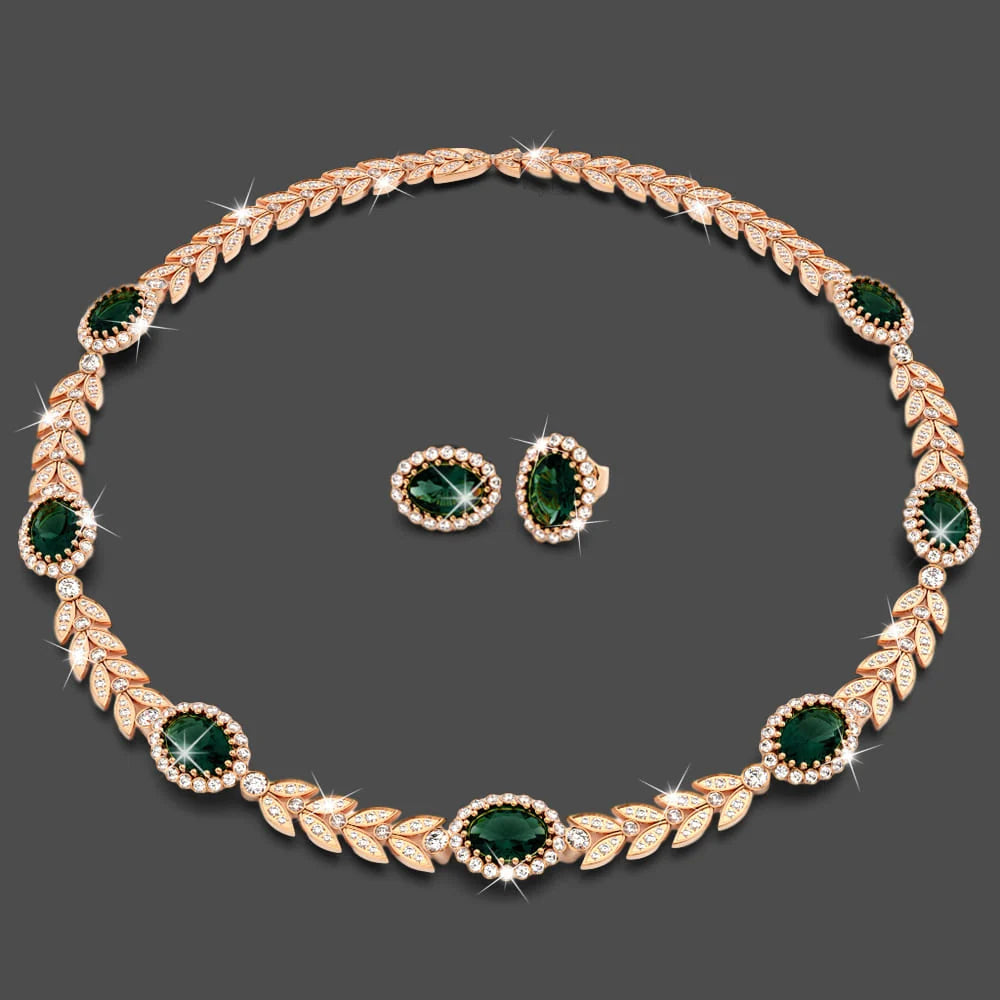 Boxed Georgina Necklace and Earrings Set Emerald Embellished with Swarovski® Crystals