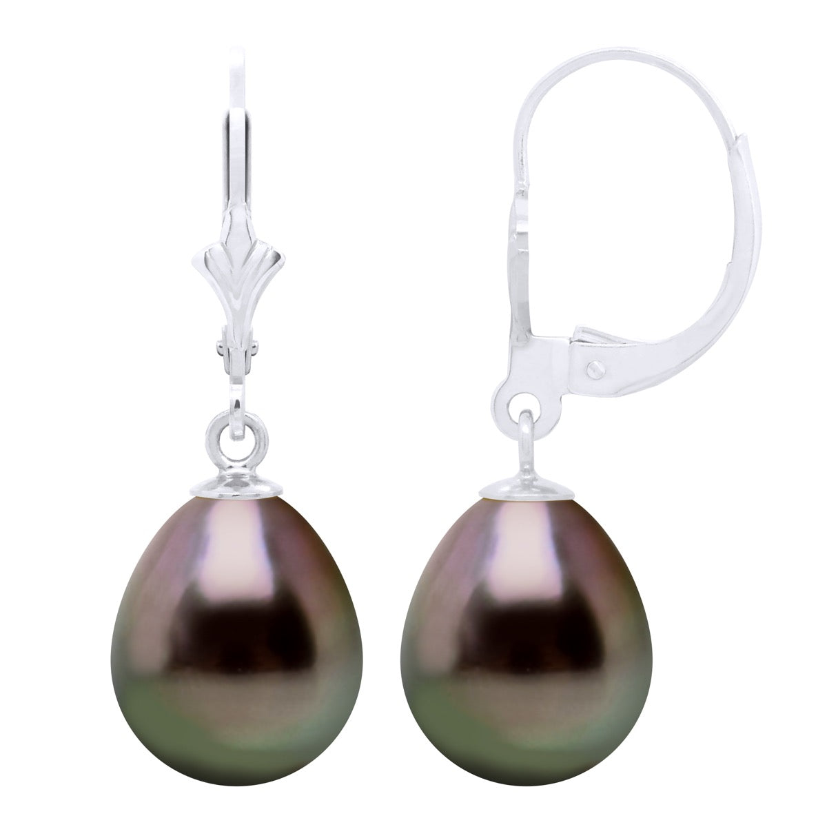 Earrings In White Gold and Real Cultured Tahiti Pearls Pear 10-11 mm - Longueur 42 cm