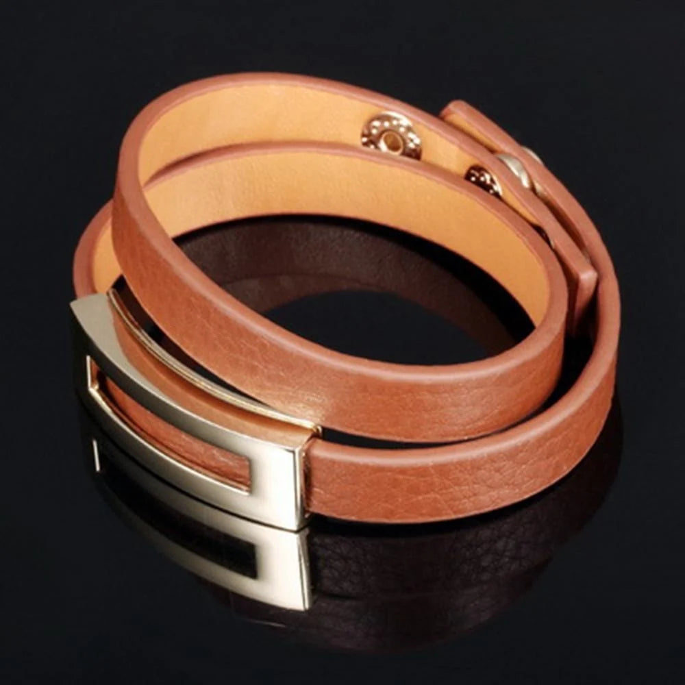 Genuine Cow Leather Wrap Bracelet With 18K Gold Buckle