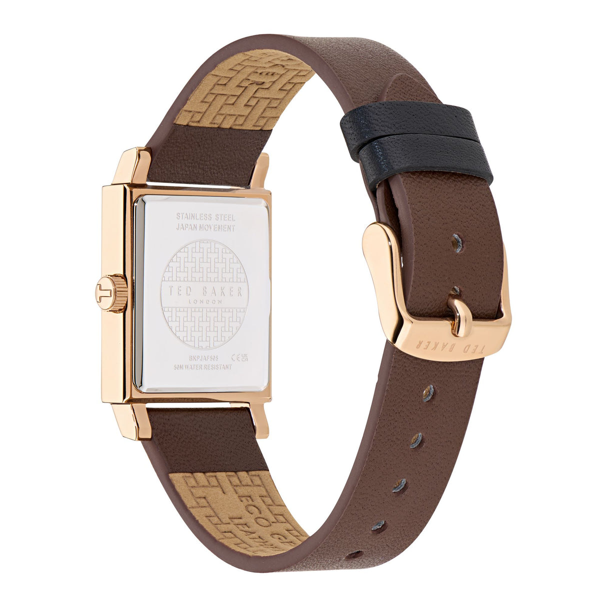 Ted Baker Mens Jaareth Rose Gold-Tone Black Brown Leather Watch
