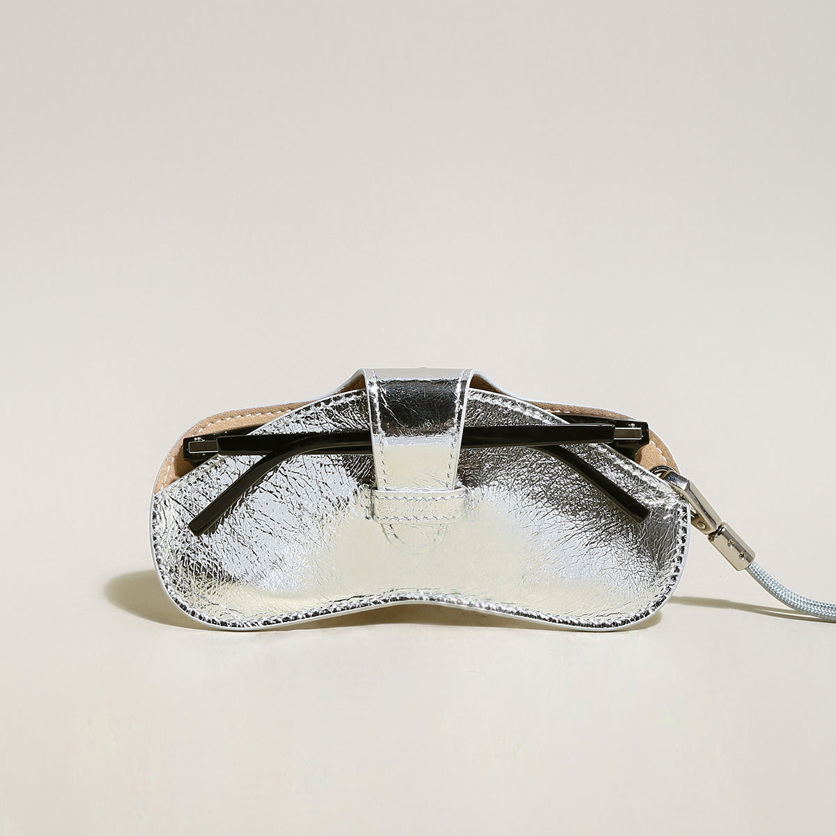 Leather Sunglasses Wrist Pouch - Silver