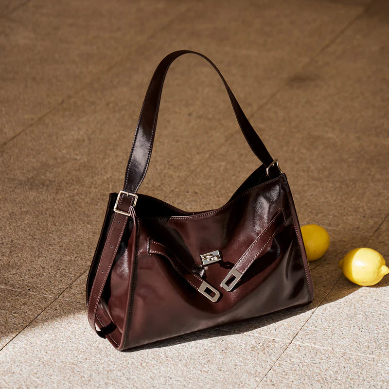 Nalandu Luxe Slouch Lock Shoulder Bag - Chocolate