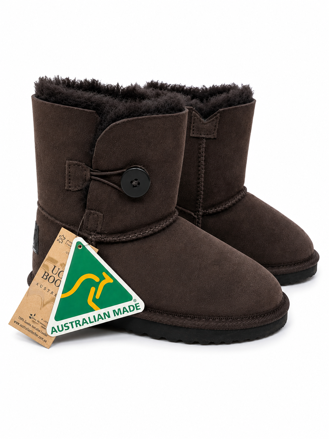 Australian Leather Ugg Kids-1Button Classic Short - Chocolate - AU10