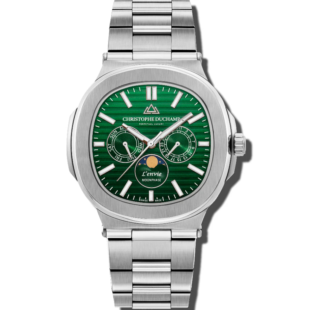 Christophe Duchamp L'envie Moonphase - Green Dial & 316L Stainless Steel Strap