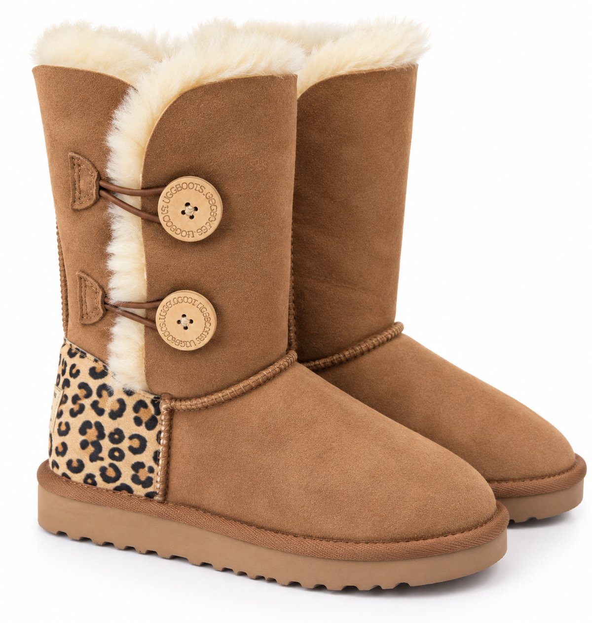 Australian Leather Ugg Classic Short 2Button Leopard - Chocolate - AU4