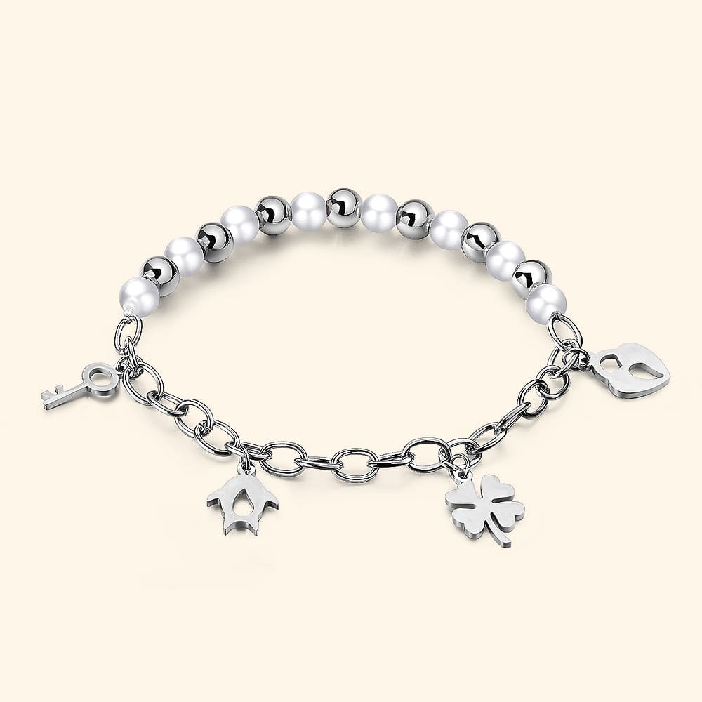 Bullion Gold Polished Charm Bracelet In White Gold