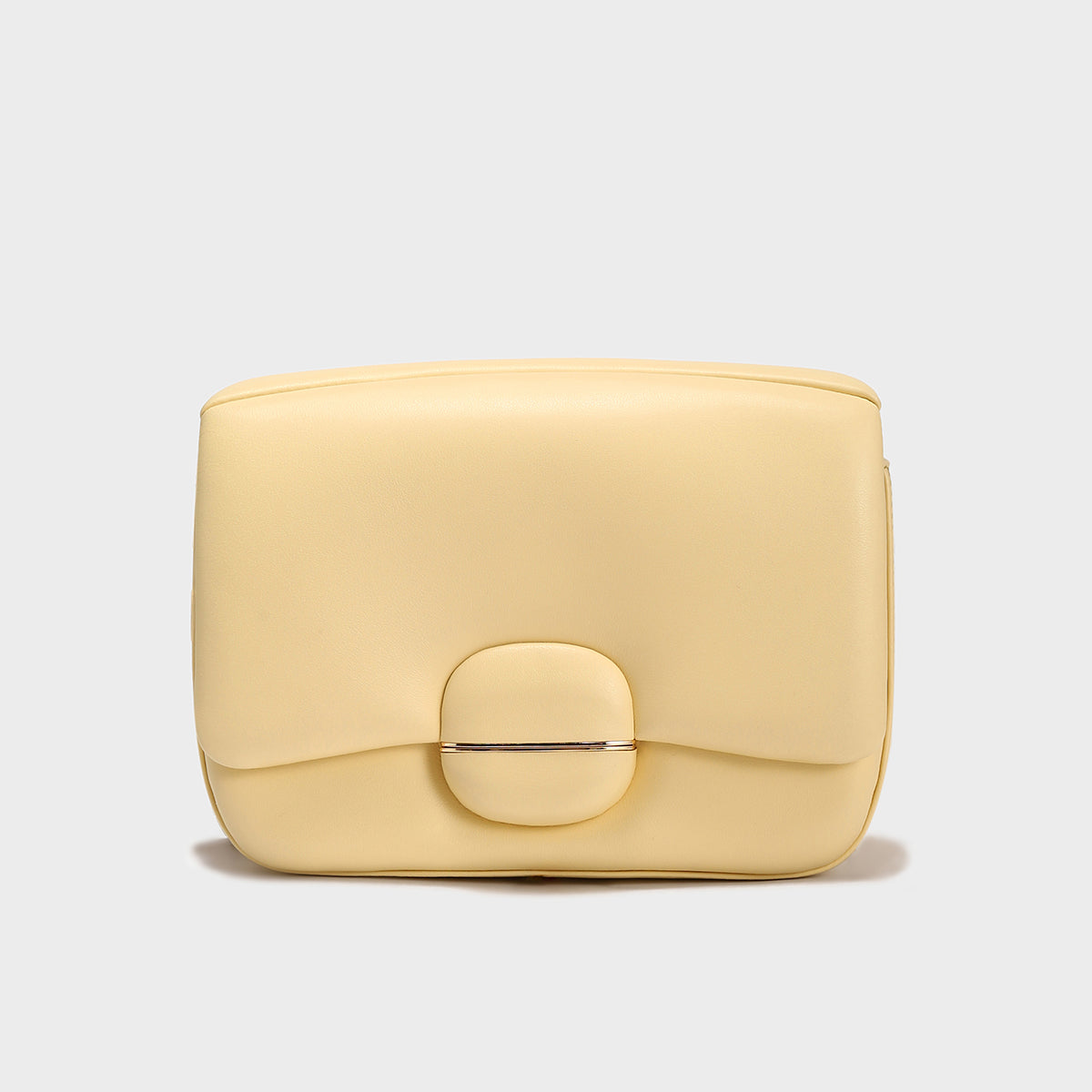 Structured Buckle Leather Shoulder Bag - Yellow