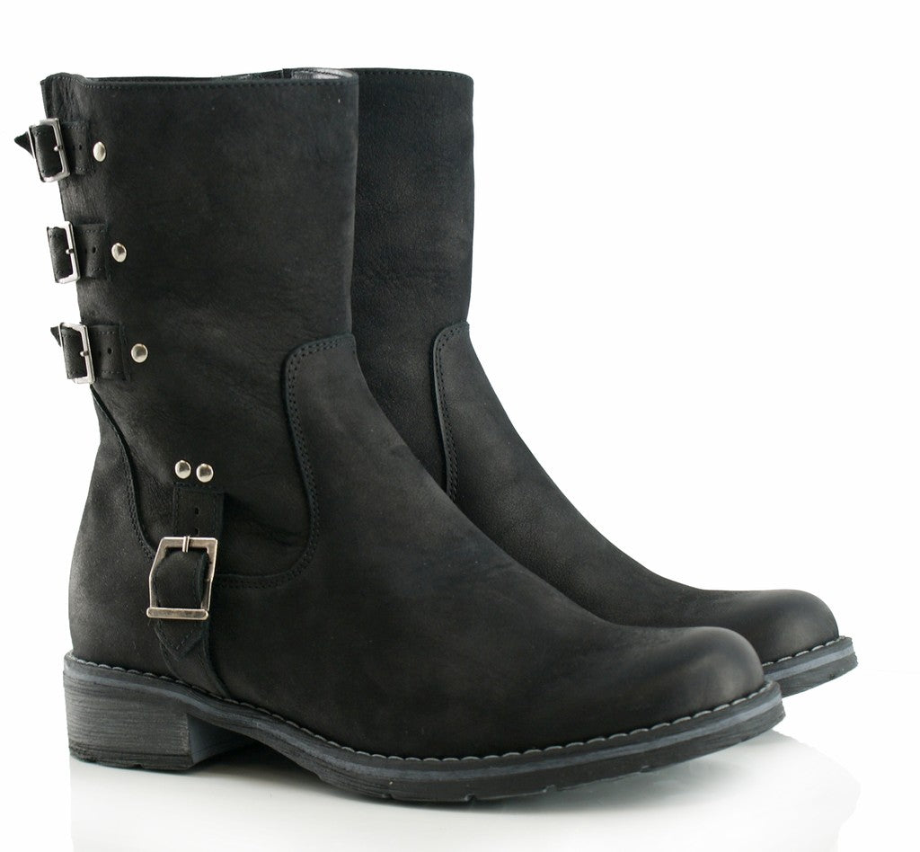 Bosccolo Womens Boots With Buckles - Black Nubuk