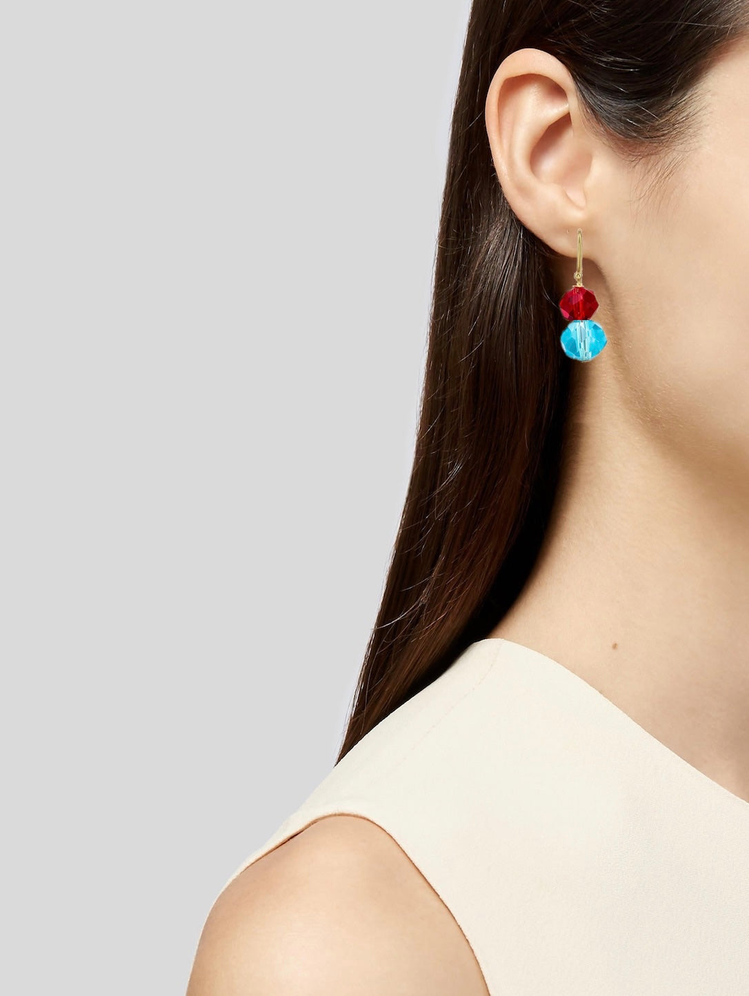 Liv Oliver 18K Gold Blue & Red Faceted Double Drop Earrings