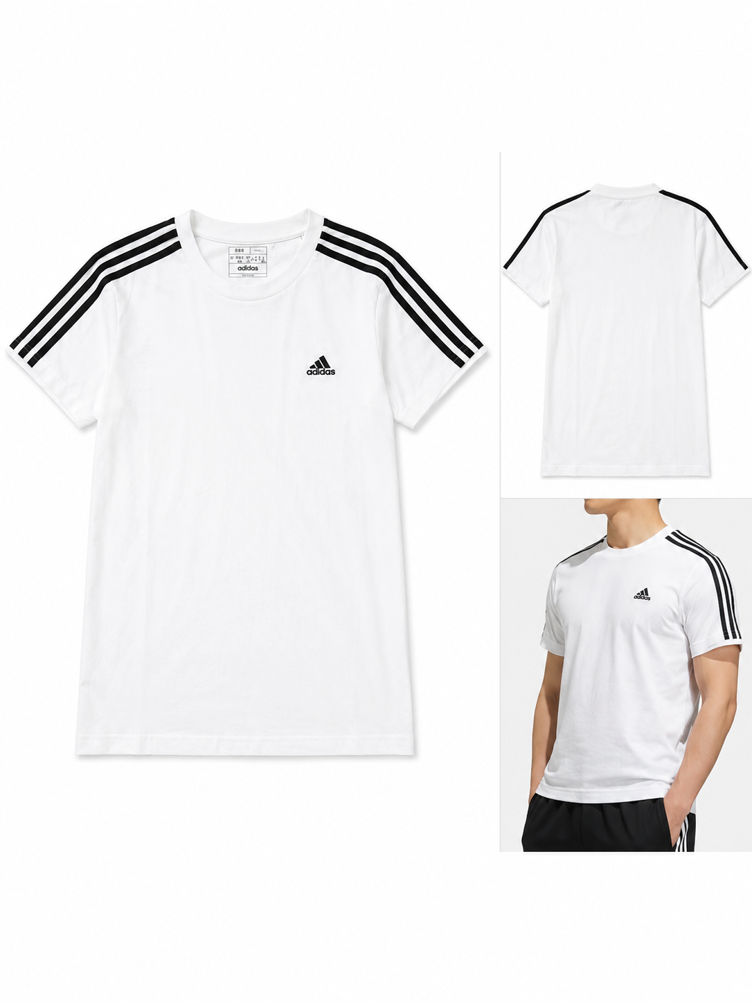 Adidas Women's Essentials Slim 3-Stripes T-Shirt - White/Black