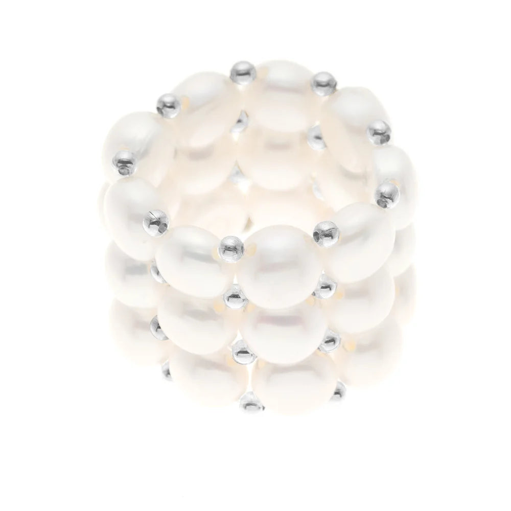 Ring Freshwater Pearl White 3-4mm Adjustable